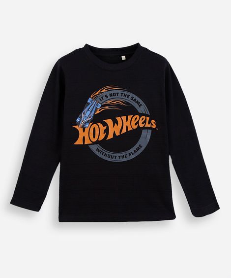 camiseta infantil com algodão manga longa hot wheels preta