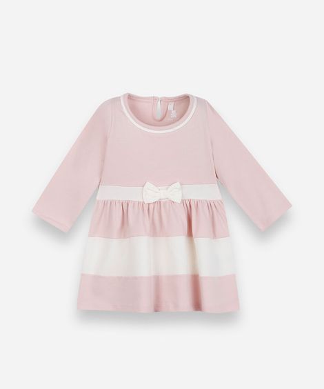 vestido curto infantil com recortes manga longa rosa
