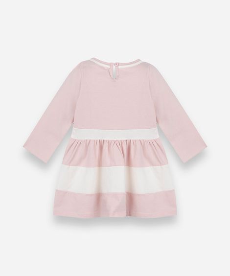 vestido curto infantil com recortes manga longa rosa