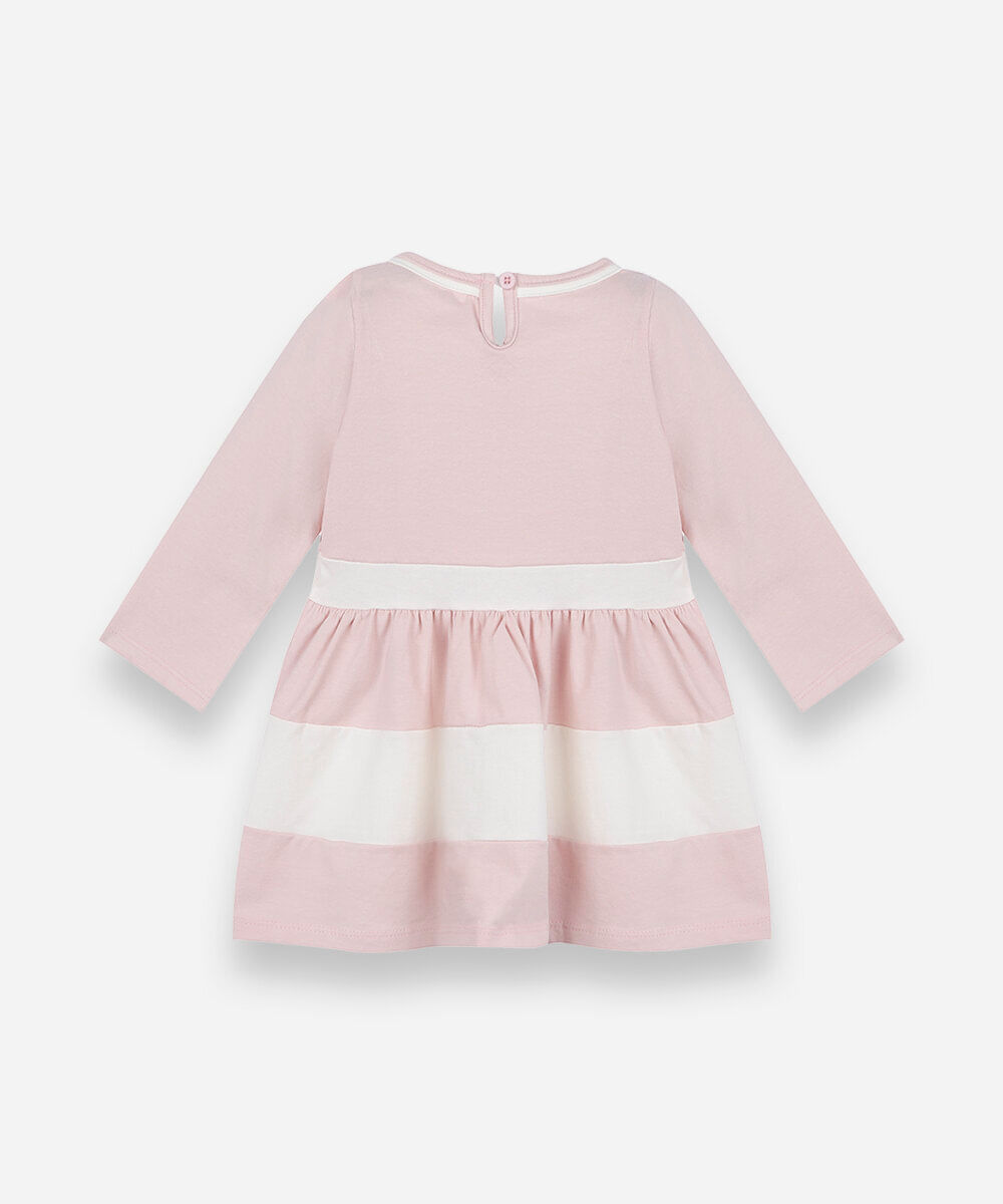vestido curto infantil com recortes manga longa rosa