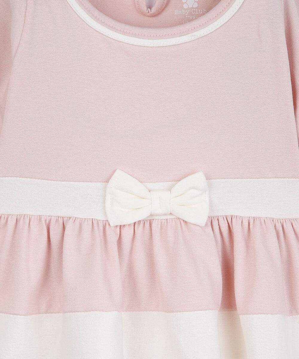 vestido curto infantil com recortes manga longa rosa