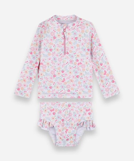 conjunto de praia infantil floral com babado colorido
