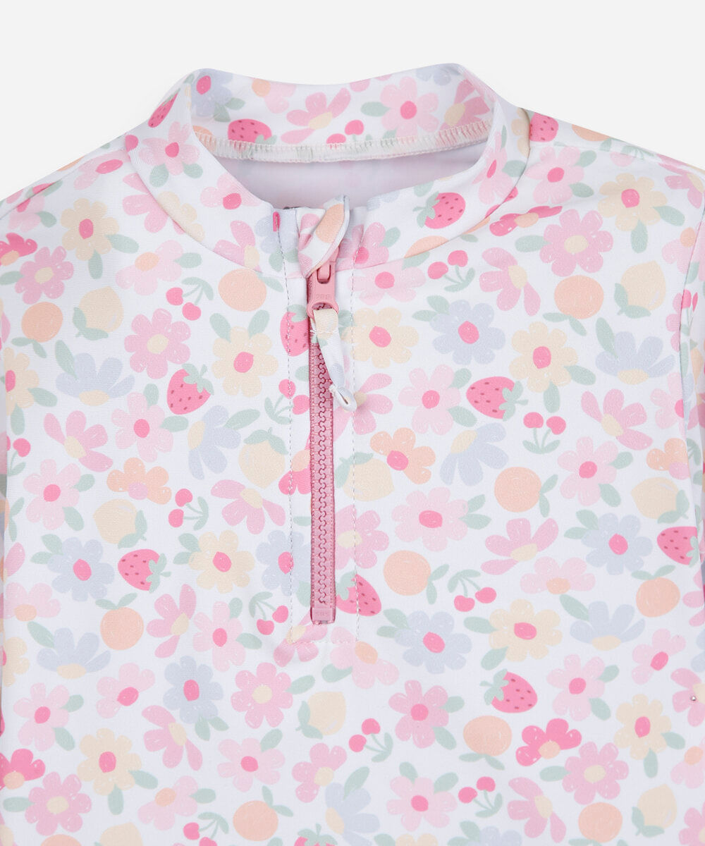 conjunto de praia infantil floral com babado colorido