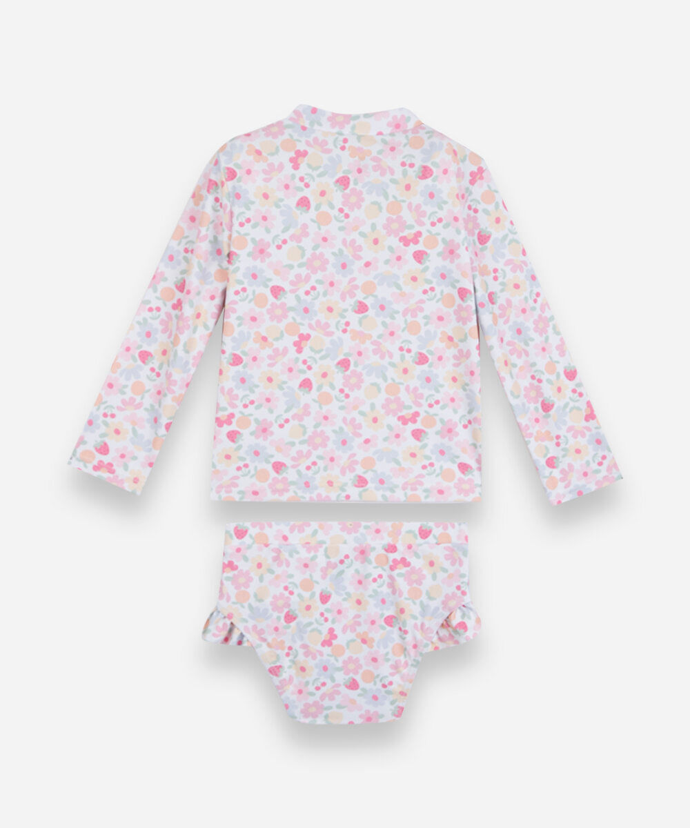 conjunto de praia infantil floral com babado colorido