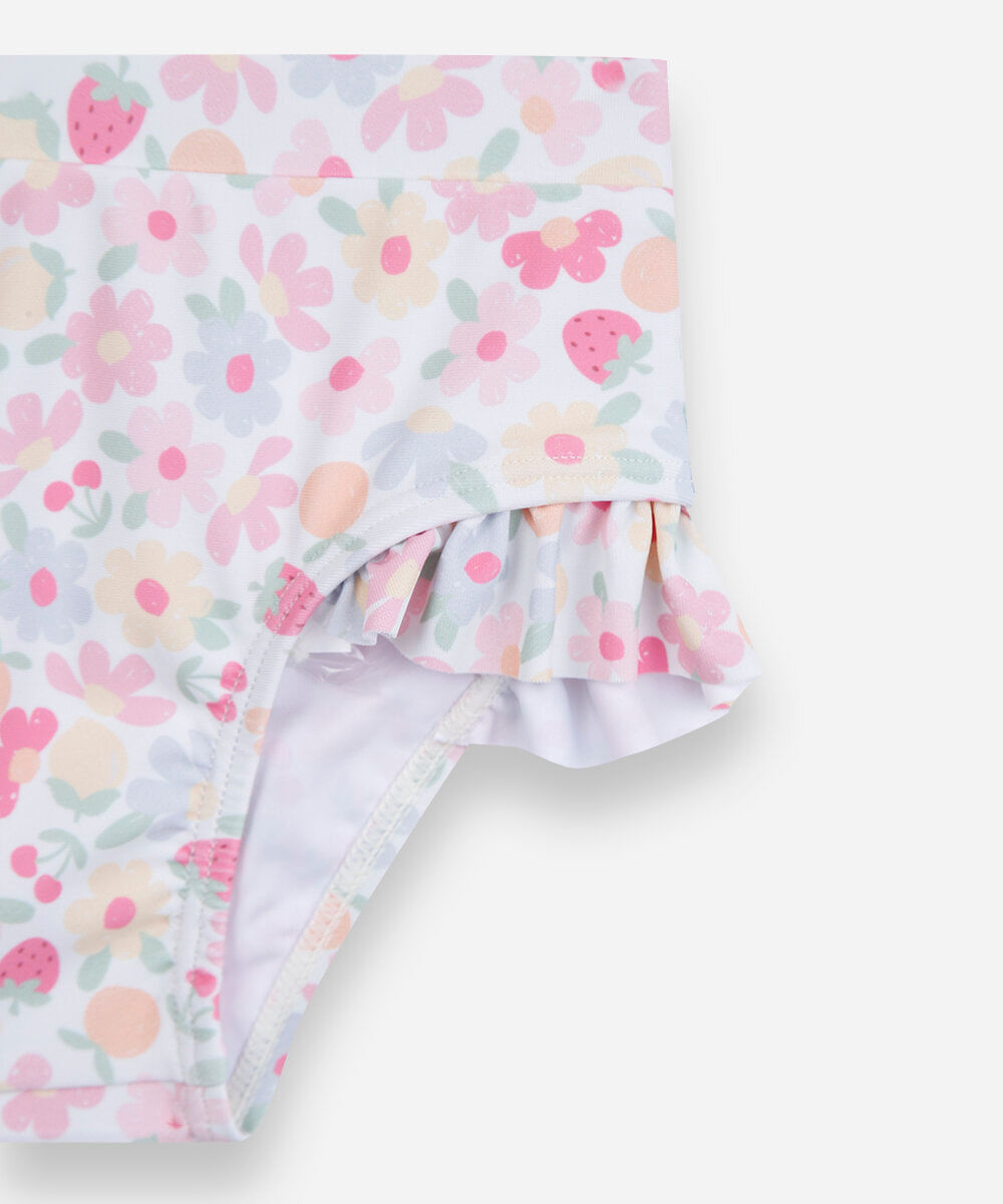 conjunto de praia infantil floral com babado colorido