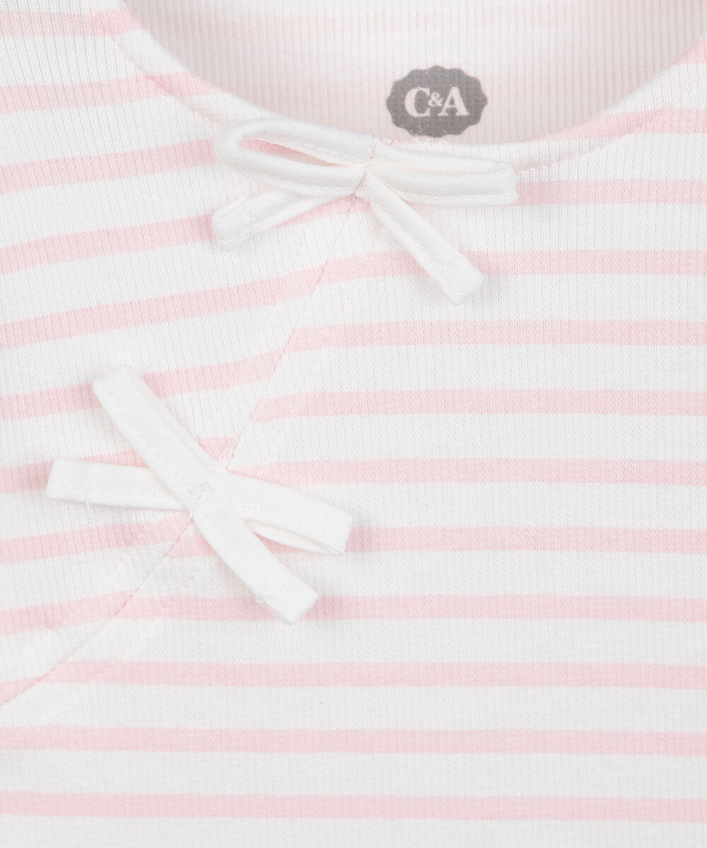 blusa infantil de algodão com laços listrada canelada rosa