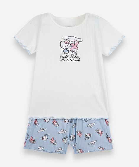 pijama curto infantil hello kitty canelado off white