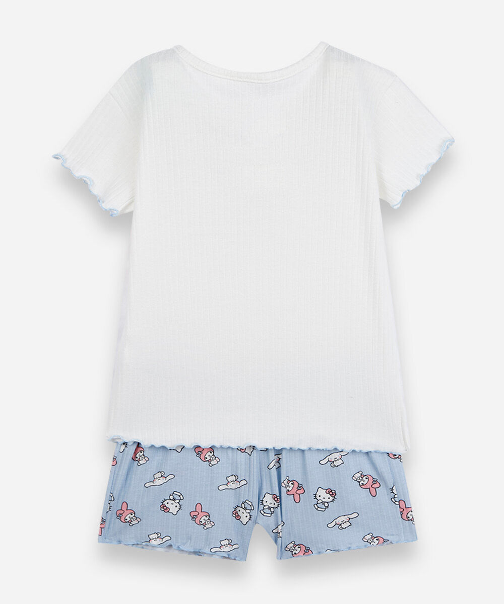 pijama curto infantil hello kitty canelado off white