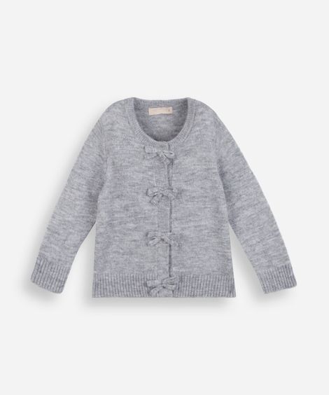 cardigan infantil de tricot com laços cinza