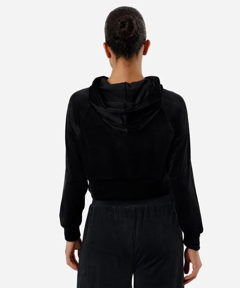 blusão cropped feminino de plush com capuz esportivo ace preto