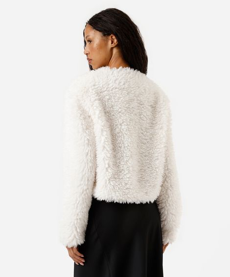 casaco cropped feminino de pelúcia off white