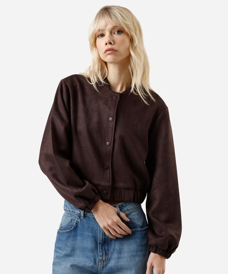 jaqueta bomber feminina de suede marrom