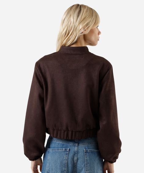 jaqueta bomber feminina de suede marrom