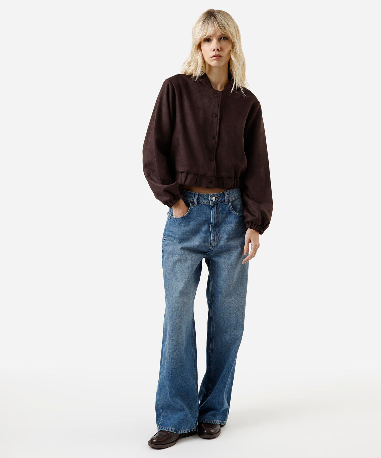 jaqueta bomber feminina de suede marrom