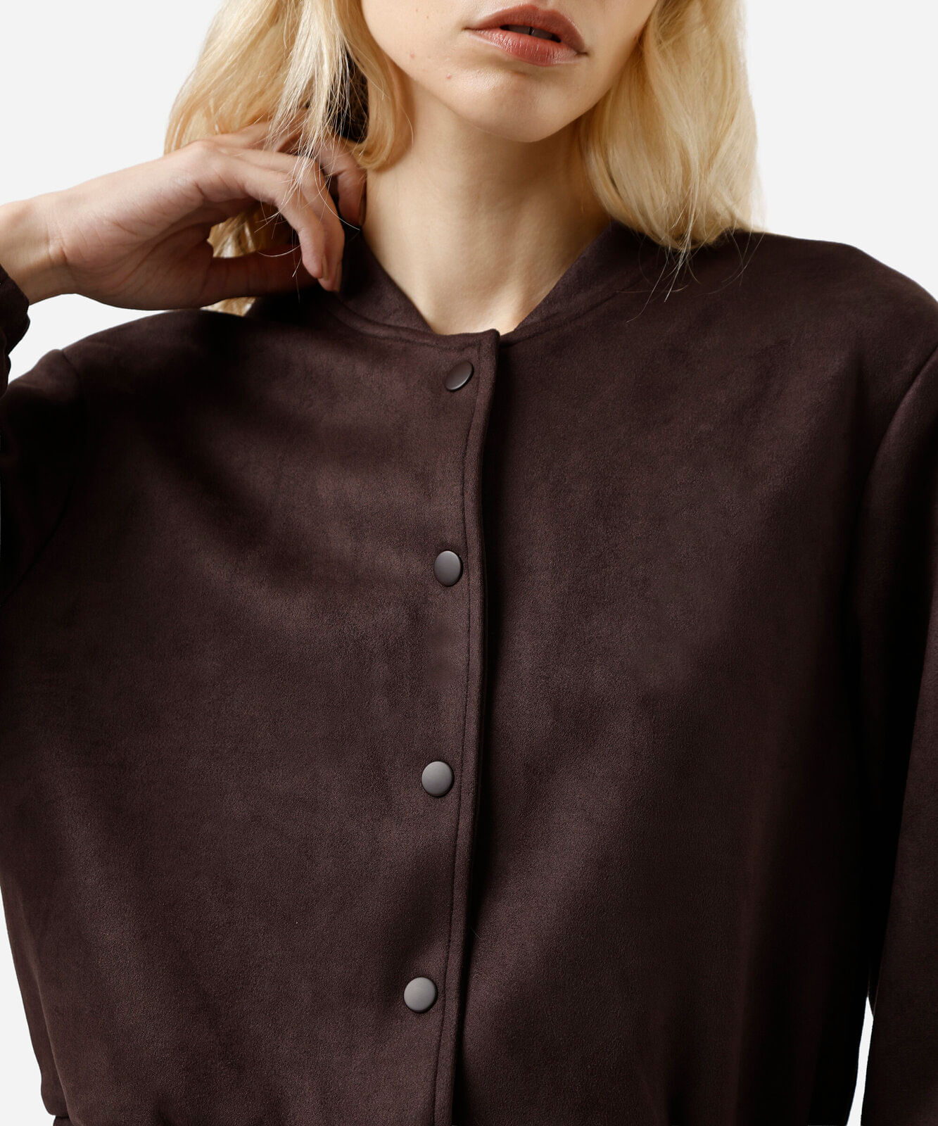 jaqueta bomber feminina de suede marrom