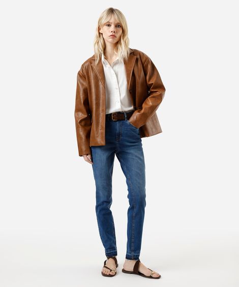 calça skinny feminina jeans com barra a fio cintura alta azul