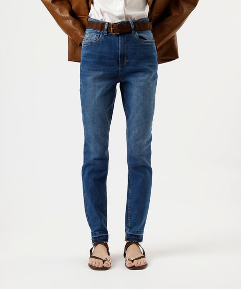 calça skinny feminina jeans com barra a fio cintura alta azul