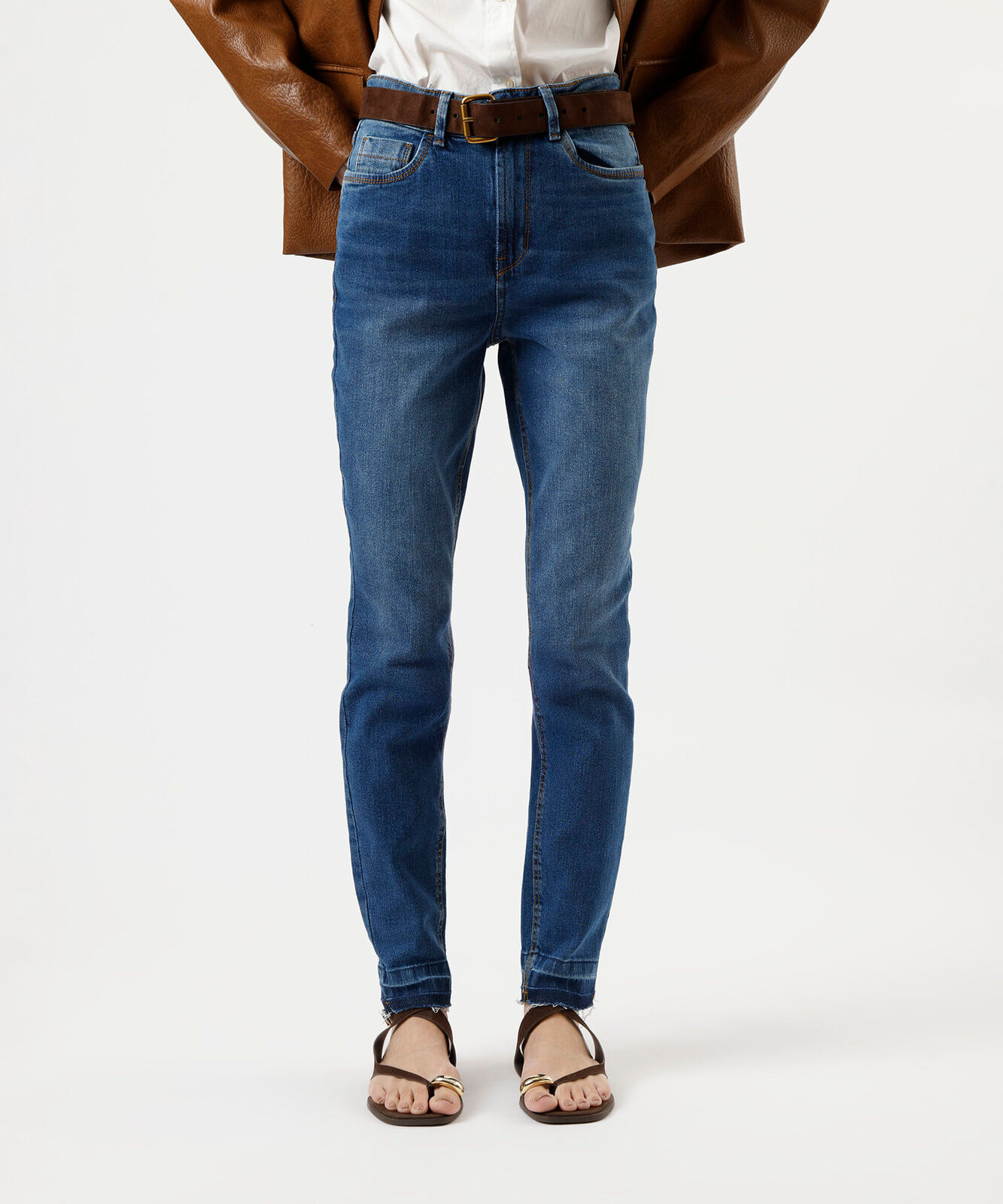calça skinny feminina jeans com barra a fio cintura alta azul