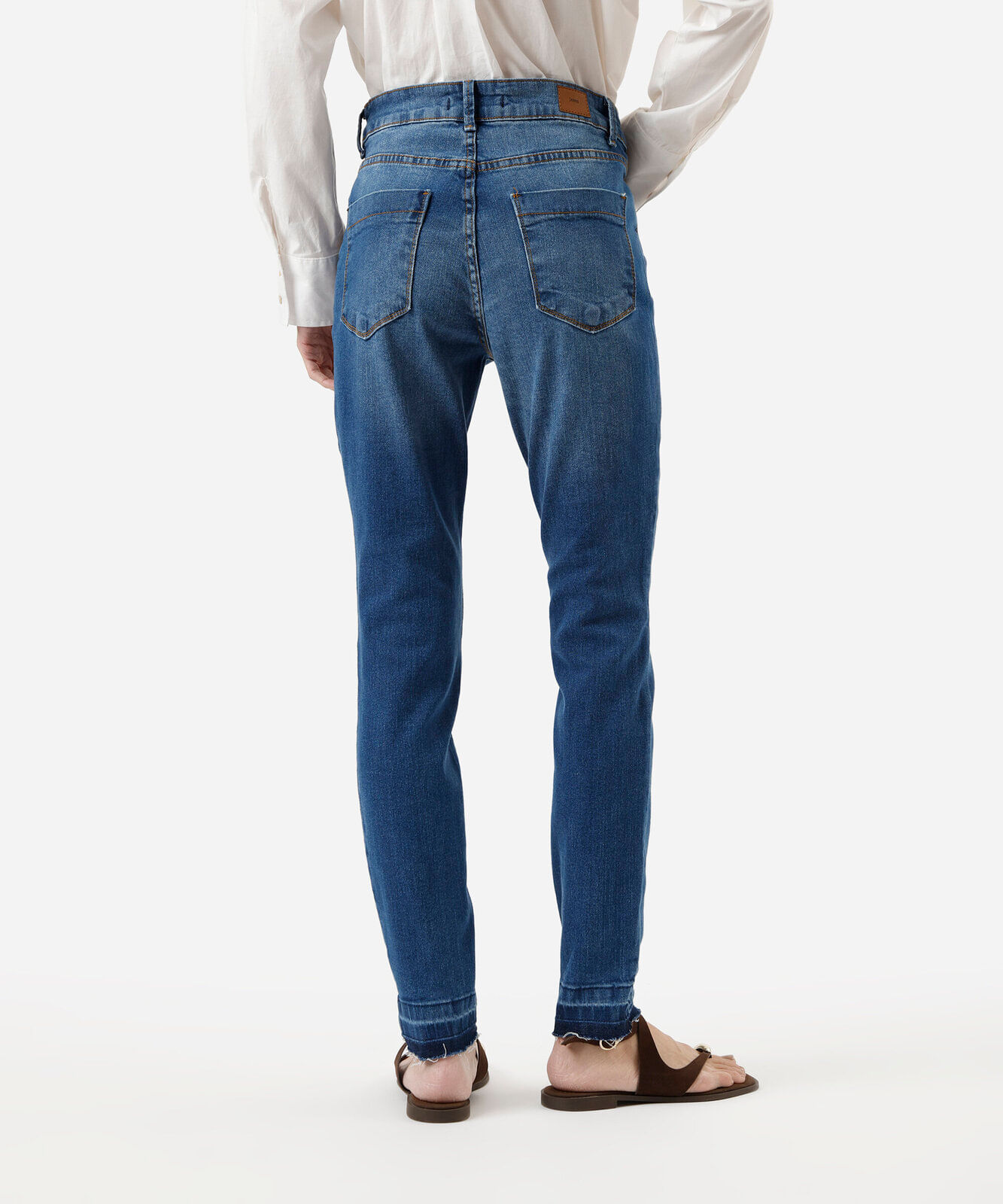 calça skinny feminina jeans com barra a fio cintura alta azul