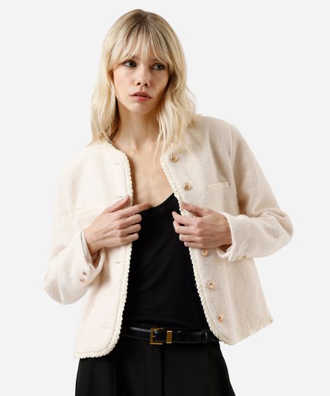 casaco feminino de tweed com botões off white