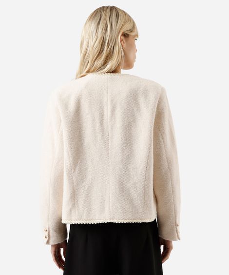 casaco feminino de tweed com botões off white