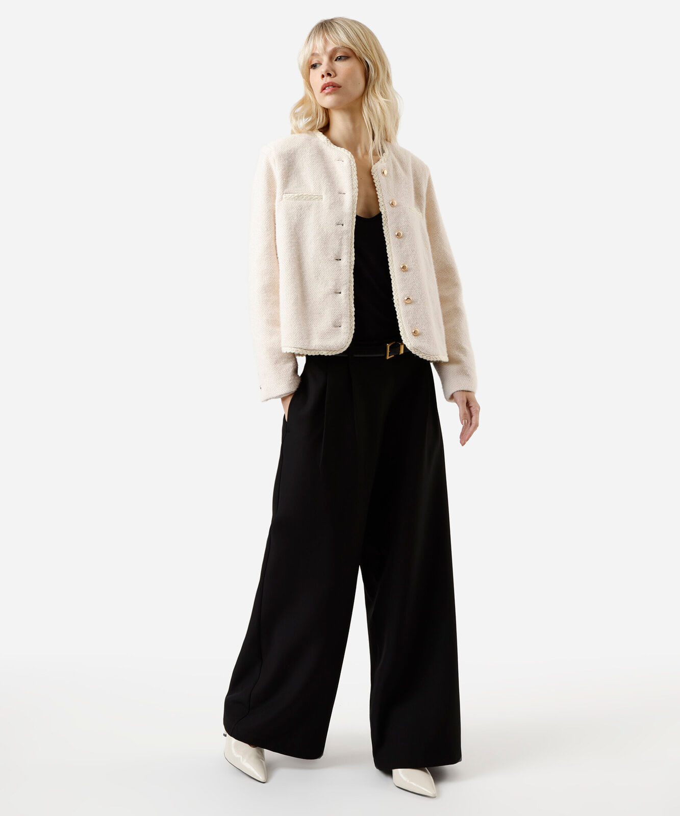 casaco feminino de tweed com botões off white