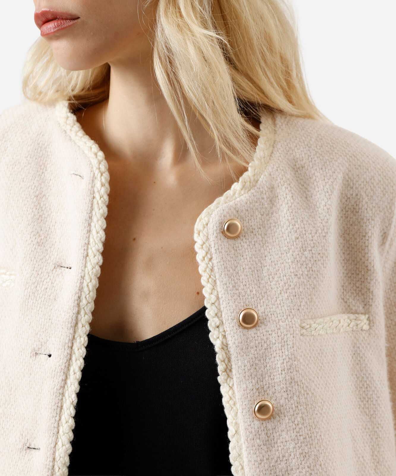 casaco feminino de tweed com botões off white