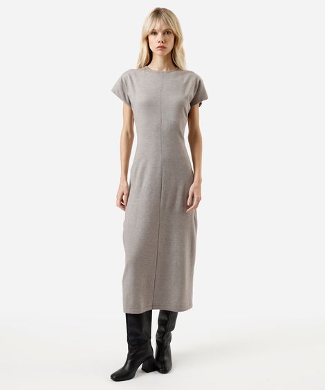 vestido midi feminino manga curta cinza