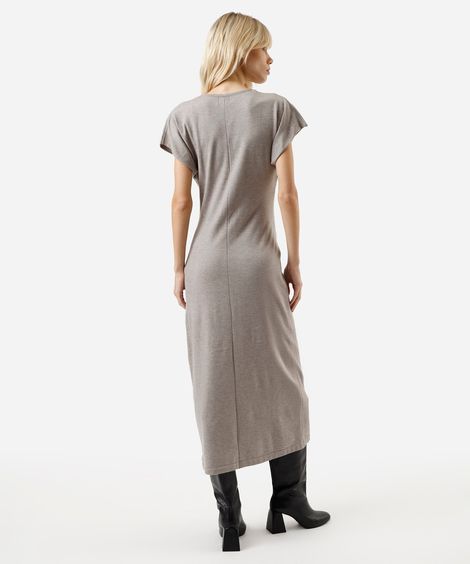 vestido midi feminino manga curta cinza