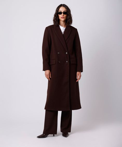 casaco longo feminino texturizado mindset marrom