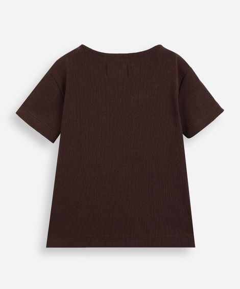 blusa infantil com detalhe de lacinhos no ombro marrom