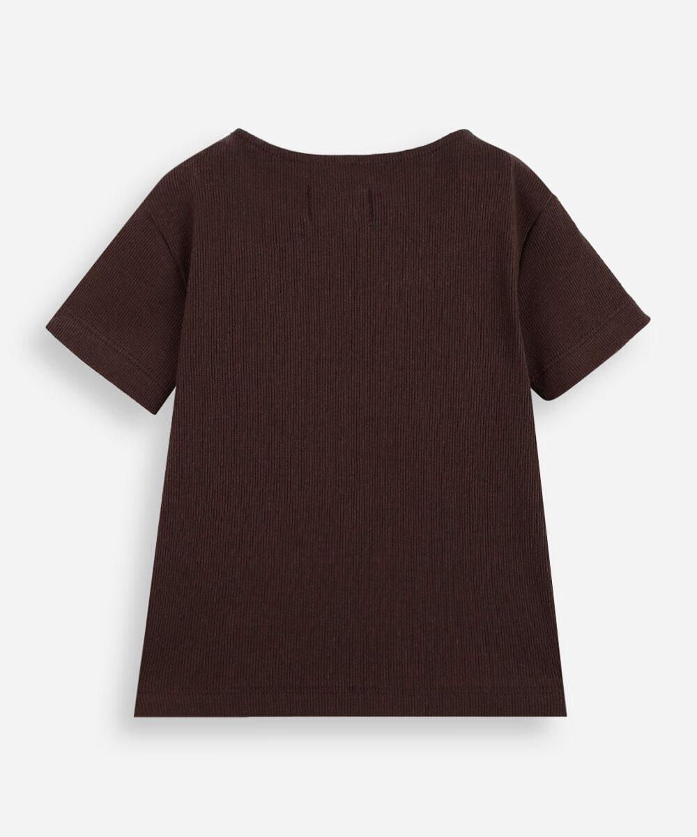 blusa infantil com detalhe de lacinhos no ombro marrom