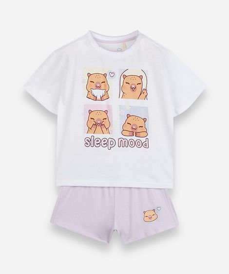 pijama curto infantil de algodão capivara off white