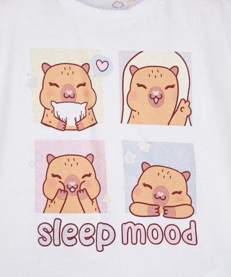 pijama curto infantil de algodão capivara off white