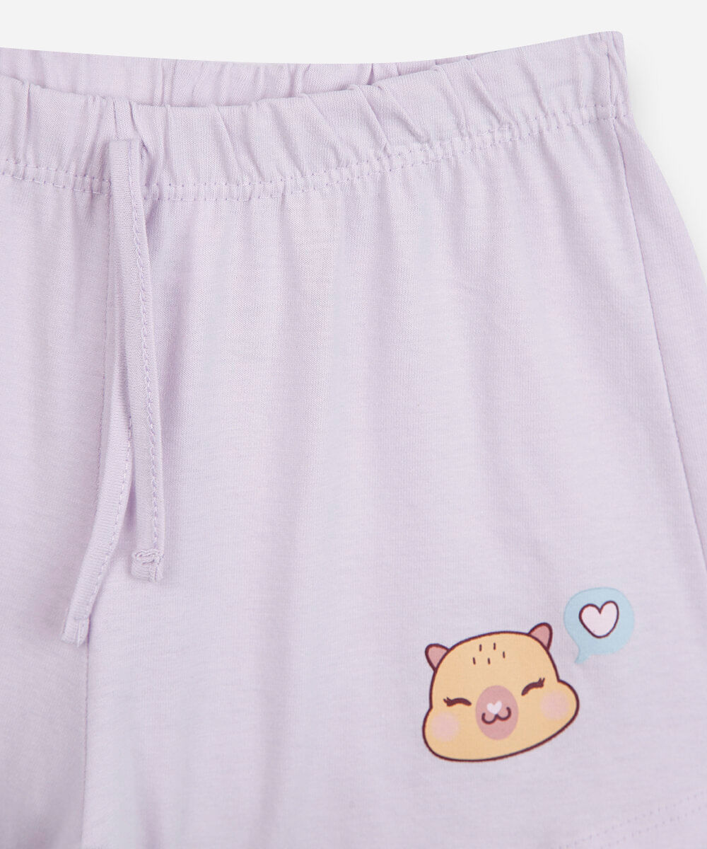 pijama curto infantil de algodão capivara off white