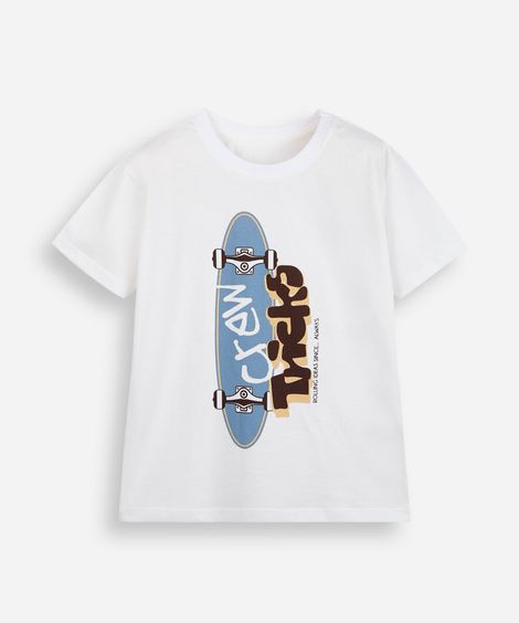 camiseta infantil de algodão estampada off white