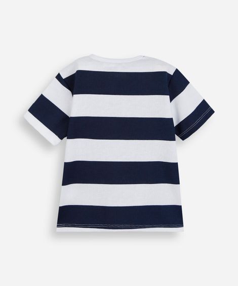 camiseta de algodão infantil texturizada e listrada azul