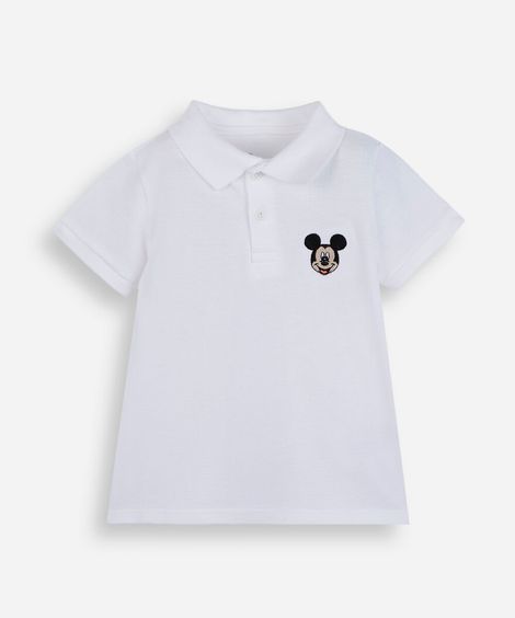 polo infantil de algodão com bordado mickey off white