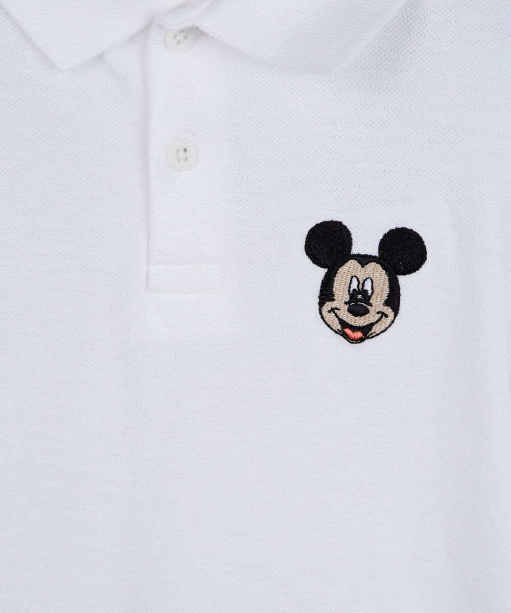 polo infantil de algodão com bordado mickey off white