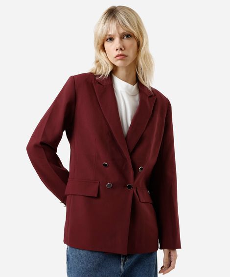 blazer de alfaiataria feminino botões dourados vinho