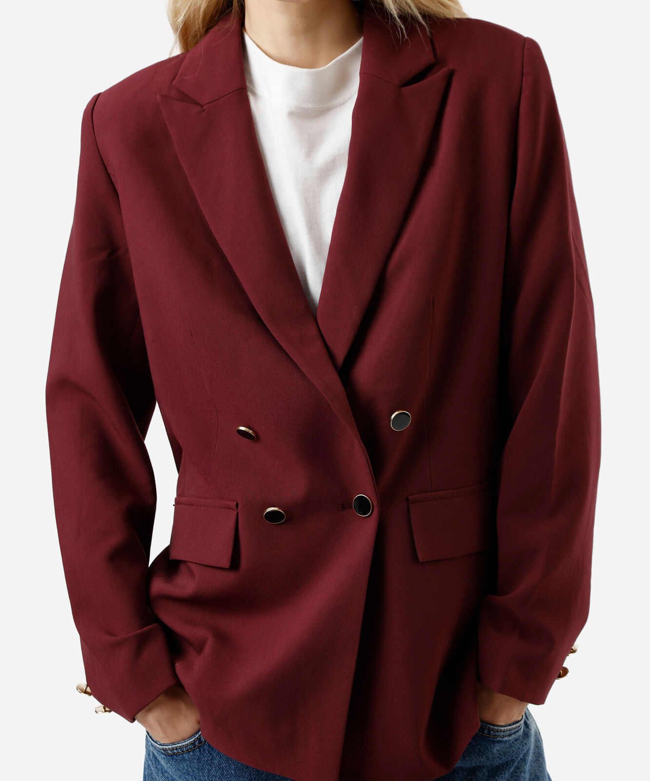 blazer de alfaiataria feminino botões dourados vinho