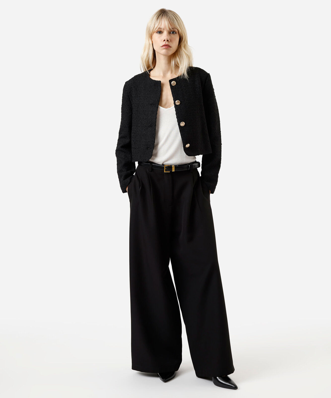 casaco feminino de tweed preto