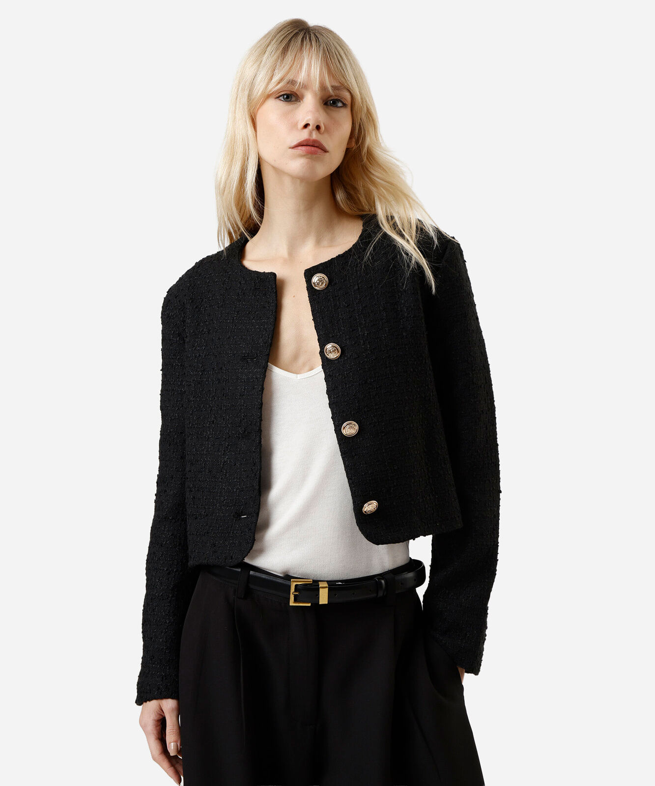 casaco feminino de tweed preto