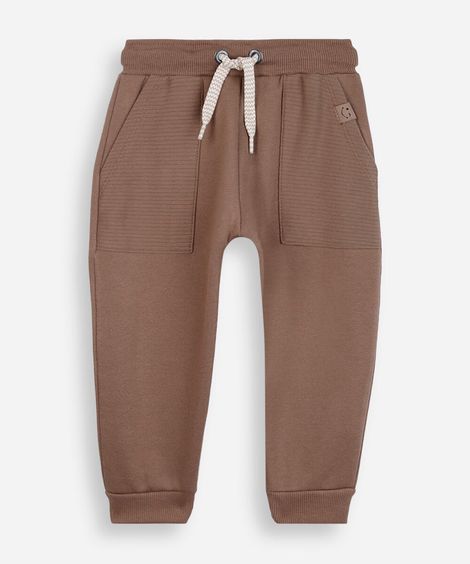 calça jogger infantil de moletom cós com cordão bege