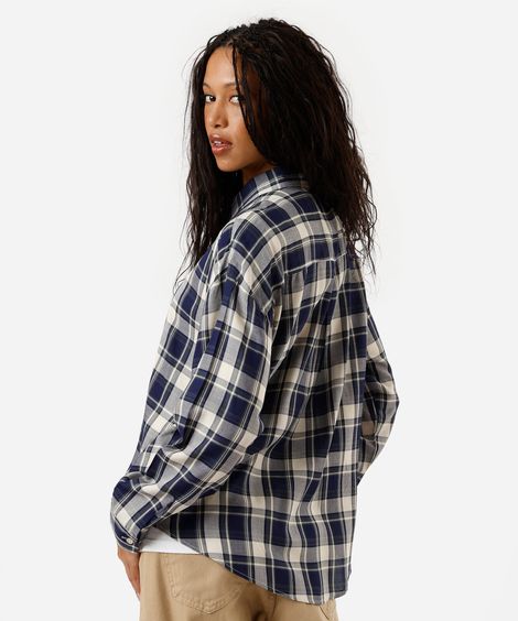 camisa oversized feminina manga longa xadrez azul