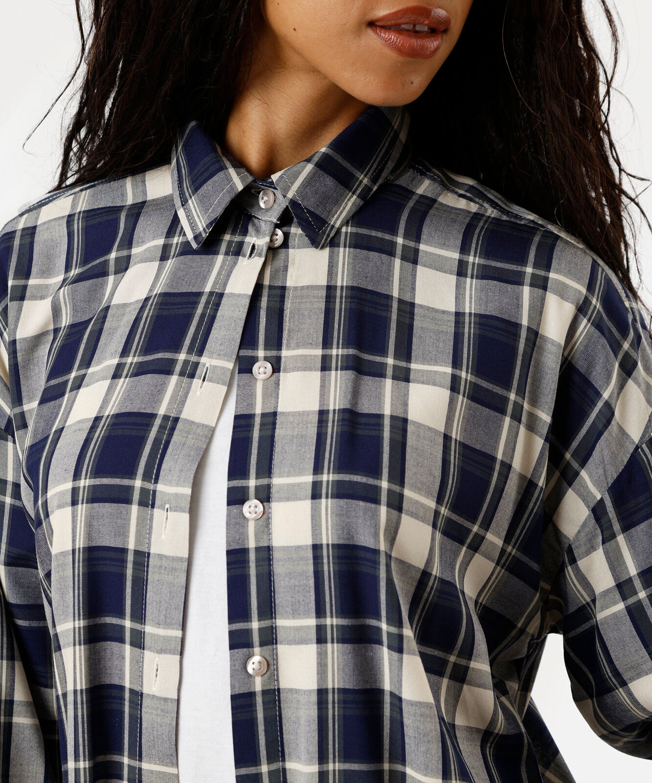 camisa oversized feminina manga longa xadrez azul
