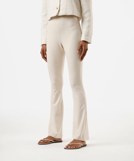 calça flare feminina com viscose cós elástico bege