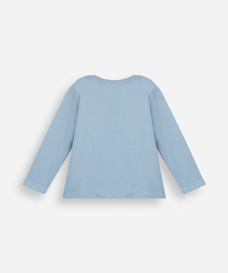 camiseta infantil de algodão manga longa estampada azul