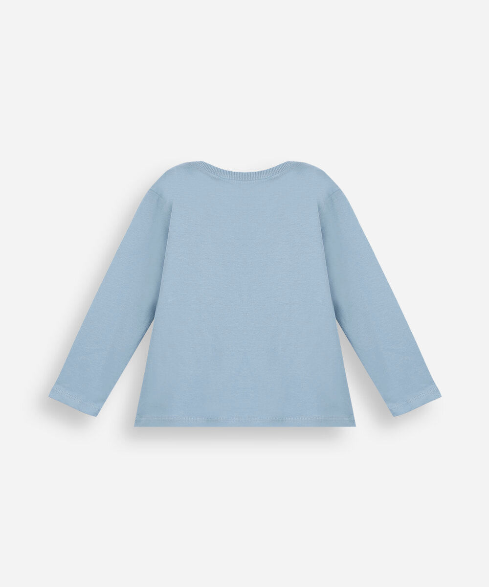 camiseta infantil de algodão manga longa estampada azul