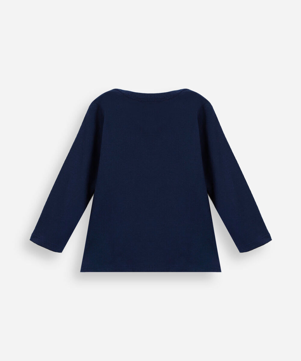 camiseta infantil de algodão manga longa dino  azul